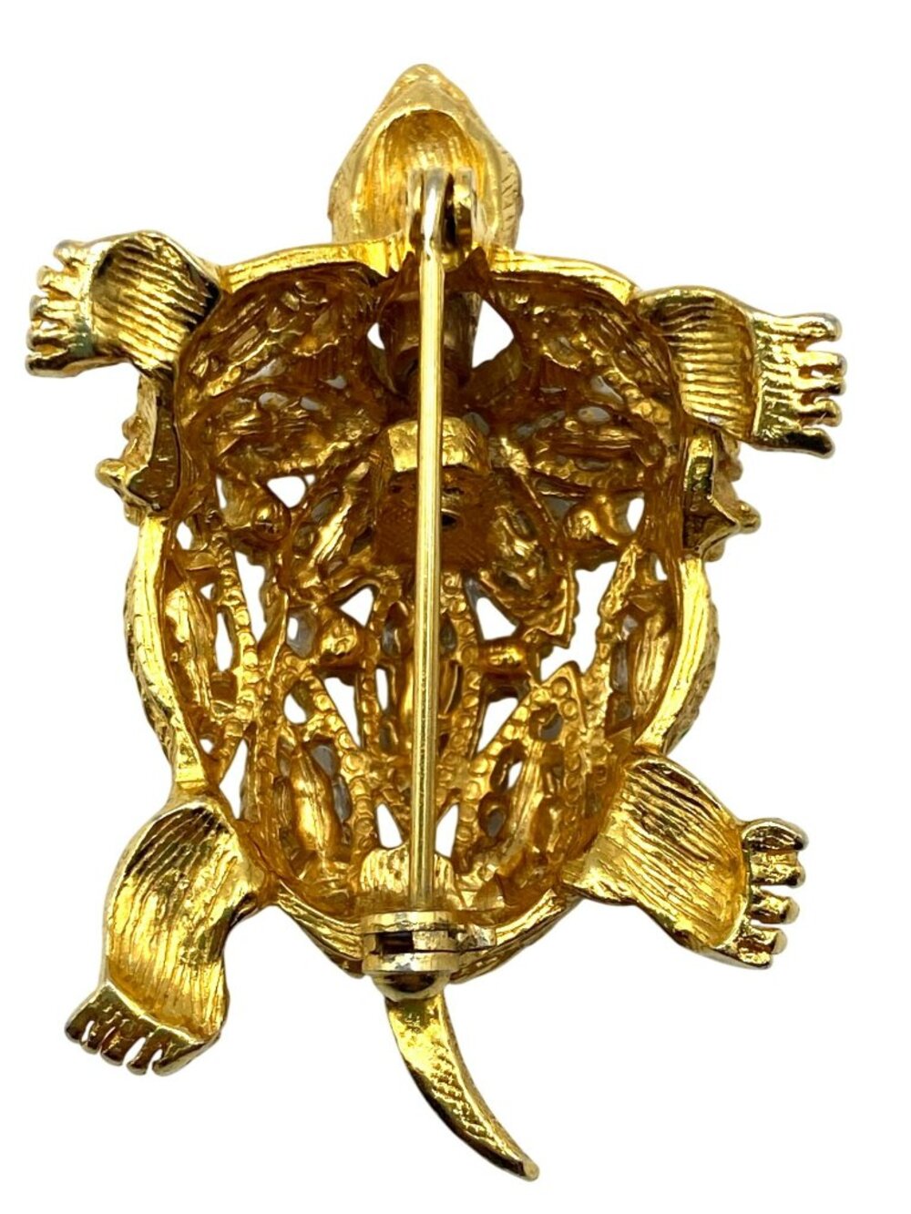 Hattie Carnegie Turtle Brooch Bobble Head Unsigned Gold Tone Rhinestones RARE! - Picture 5 of 6